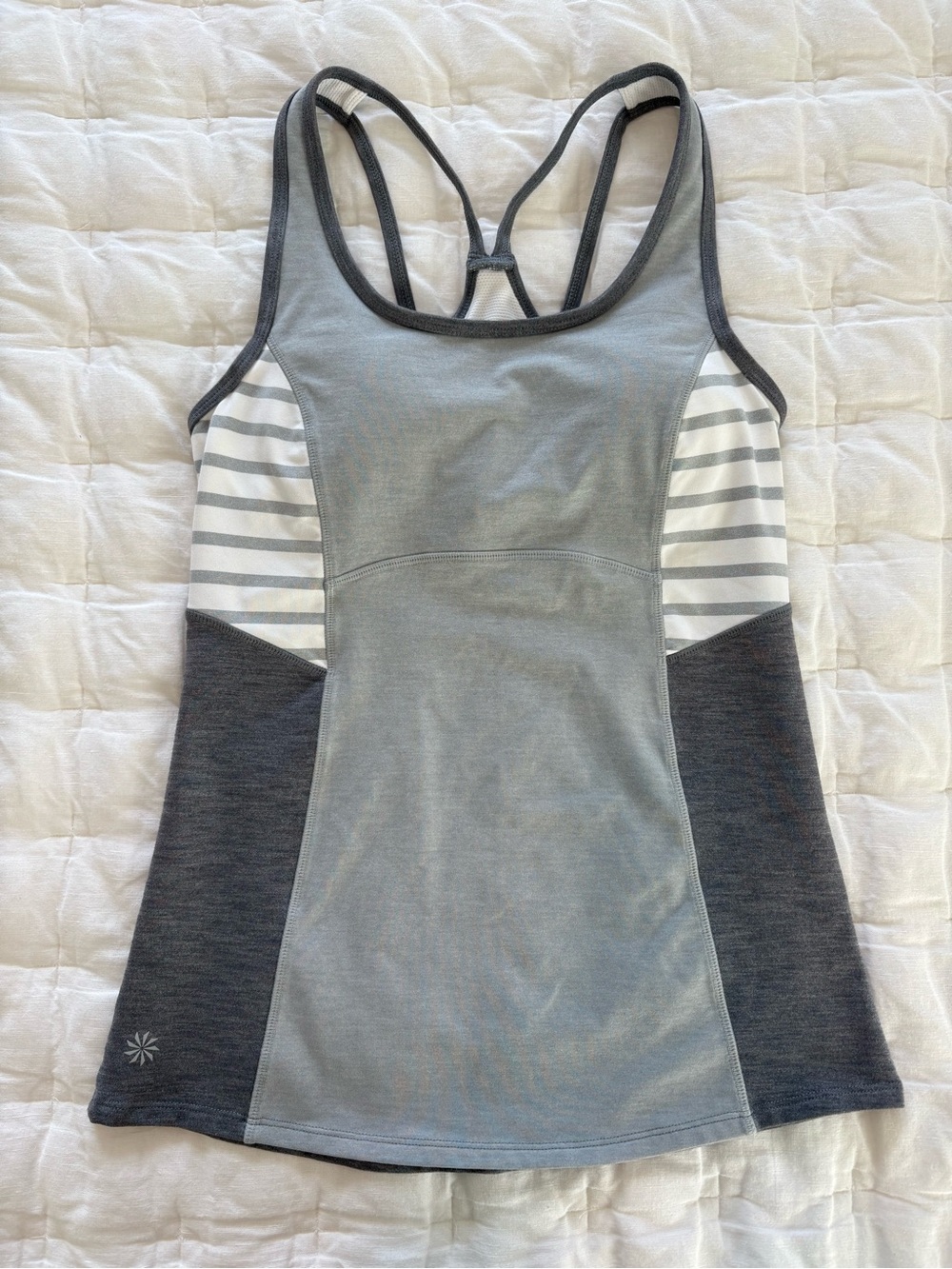 Athleta Gray Striped Racerback Tank Top